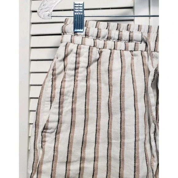 Old Navy Casual Shorts Women's Size XS White Tan Striped Linen Blend Pockets - Picture 2 of 8